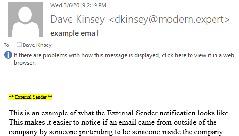 example email with external sender notice